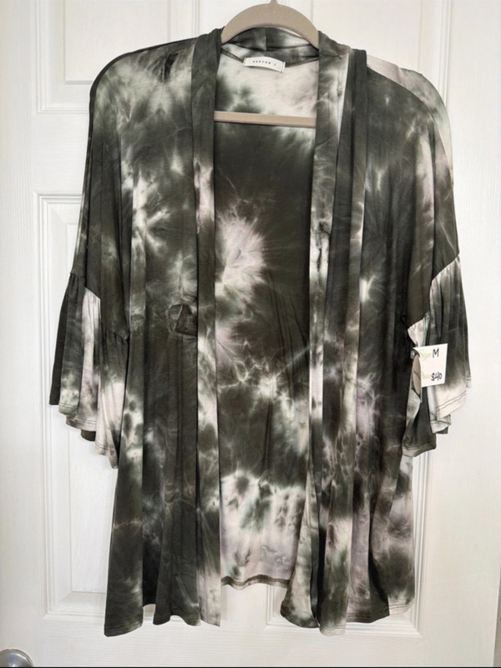 Reborn J Olive Green Tie Dye Open Front Kimono Cardigan Size M Boho